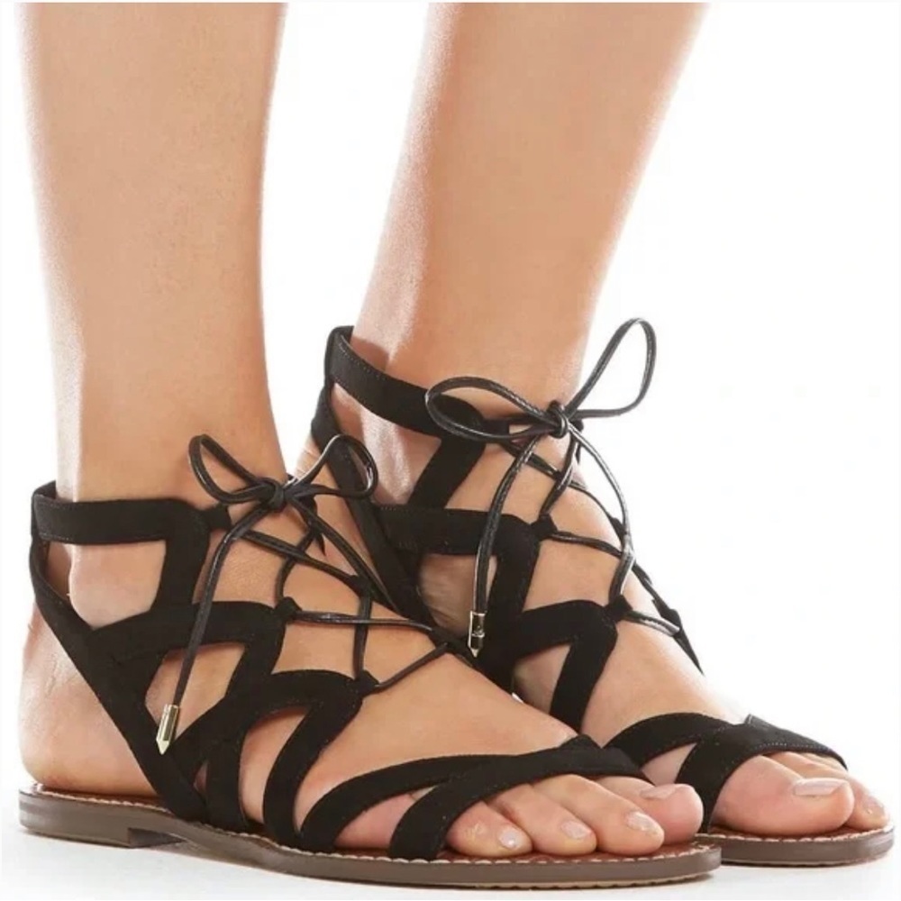 Sam Edelman Black Suede Leather Gladiator Sandals Size 7.5